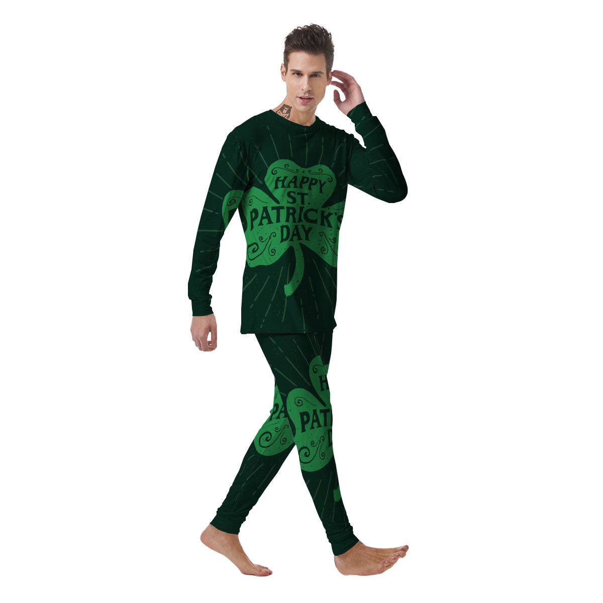 St. Patrick's Day Irish Clover Print Men's Pajamas-grizzshop