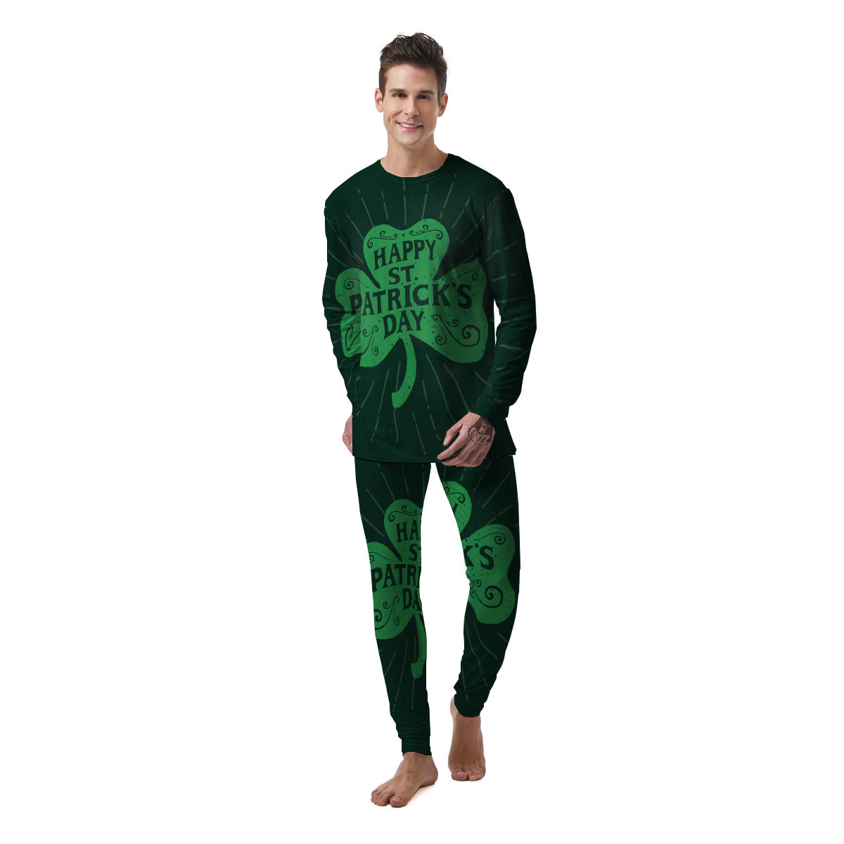 St. Patrick's Day Irish Clover Print Men's Pajamas-grizzshop