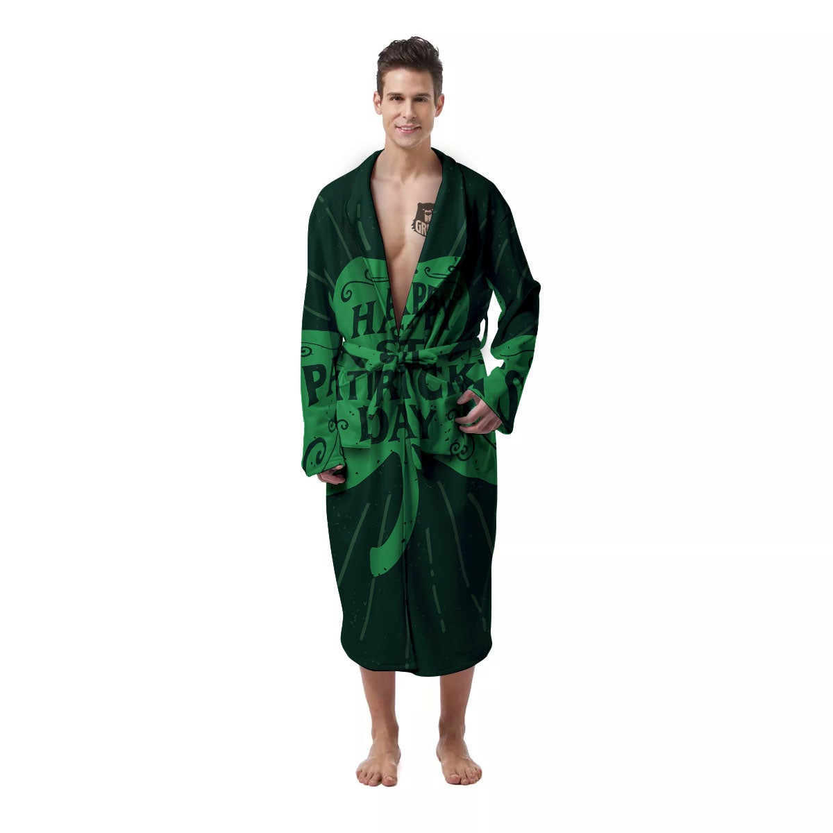 St. Patrick's Day Irish Clover Print Men's Robe-grizzshop