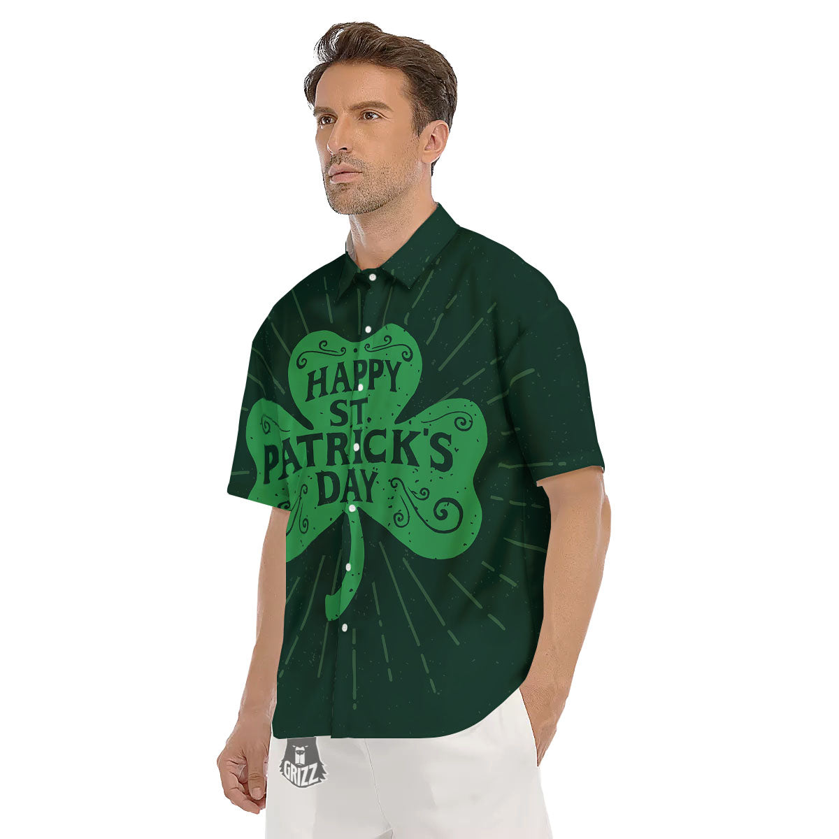 St. Patrick's Day Irish Clover Print Men's Short Sleeve Shirts-grizzshop