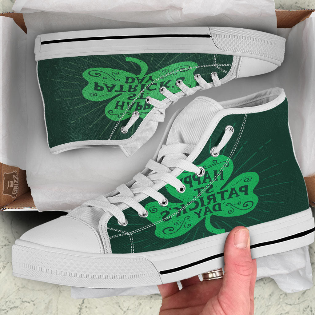 St. Patrick's Day Irish Clover Print White High Top Shoes-grizzshop