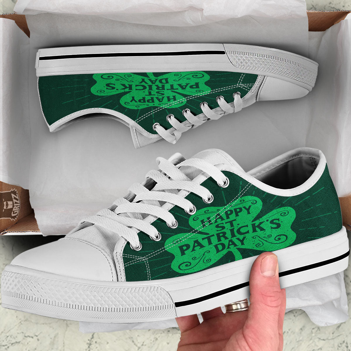 St. Patrick's Day Irish Clover Print White Low Top Shoes-grizzshop