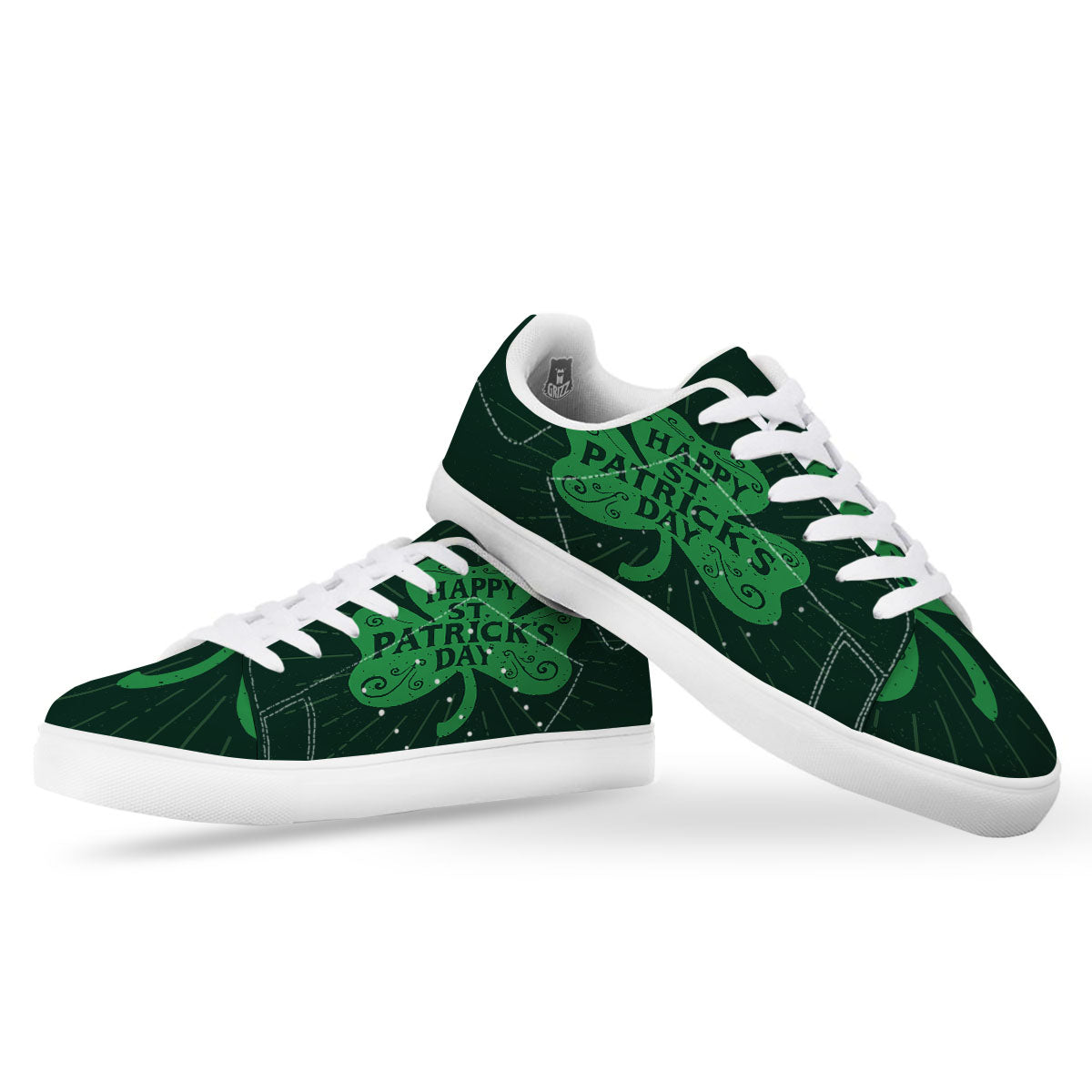 St. Patrick's Day Irish Clover Print White Low Top Sneakers-grizzshop