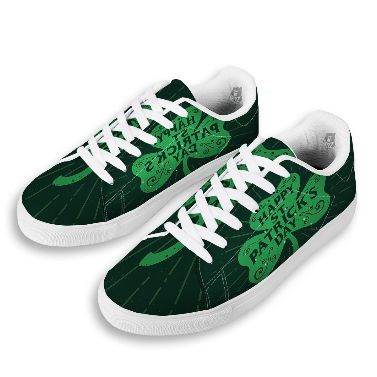 St. Patrick's Day Irish Clover Print White Low Top Sneakers-grizzshop