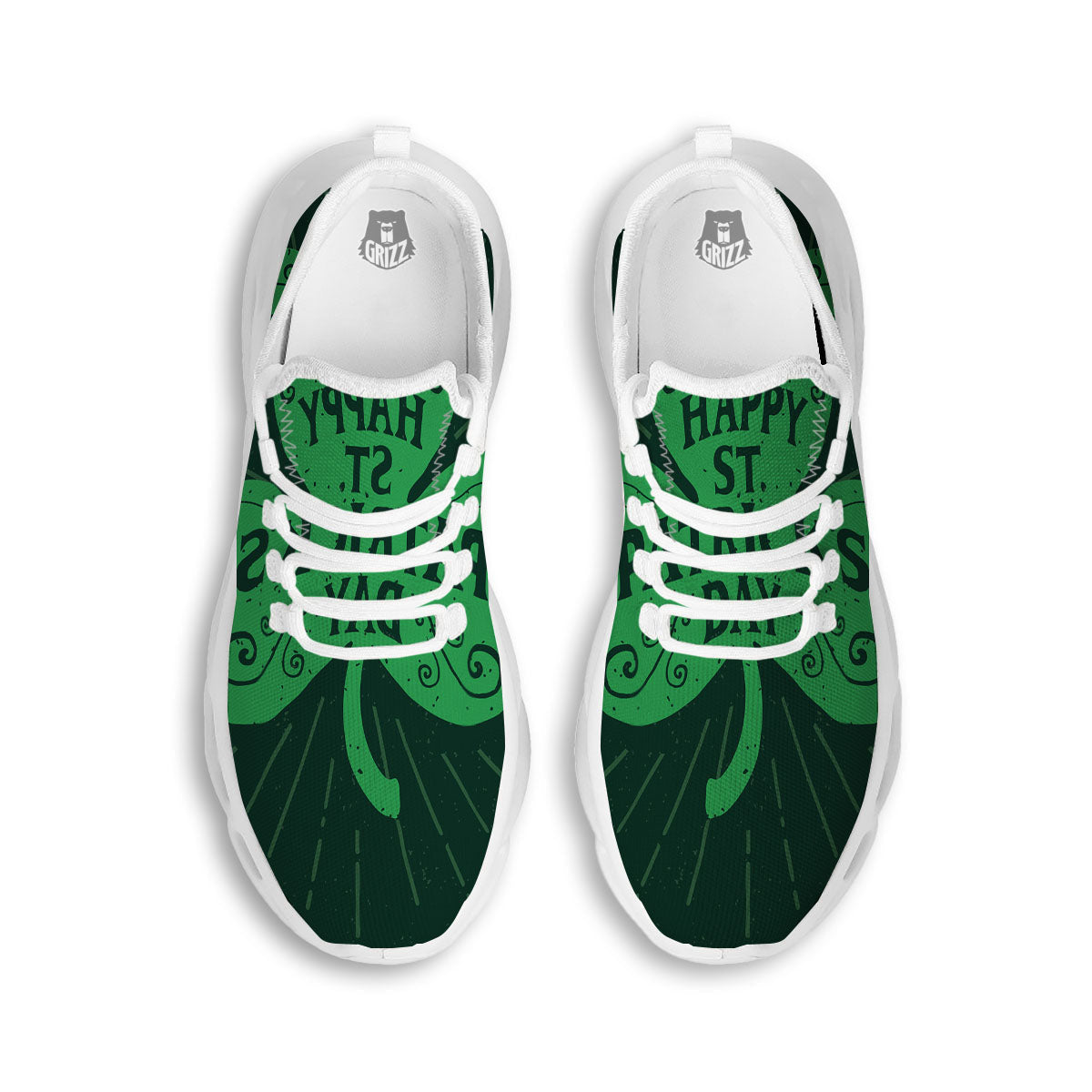 St. Patrick's Day Irish Clover Print White Running Shoes-grizzshop