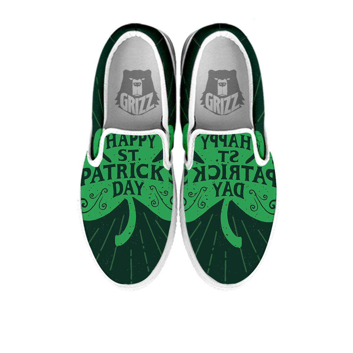 St. Patrick's Day Irish Clover Print White Slip On Shoes-grizzshop