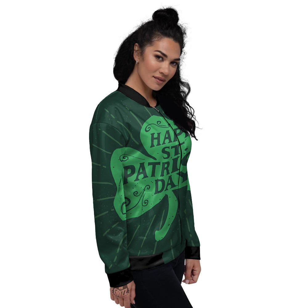 St. Patrick's Day Irish Clover Print Women's Bomber Jacket-grizzshop