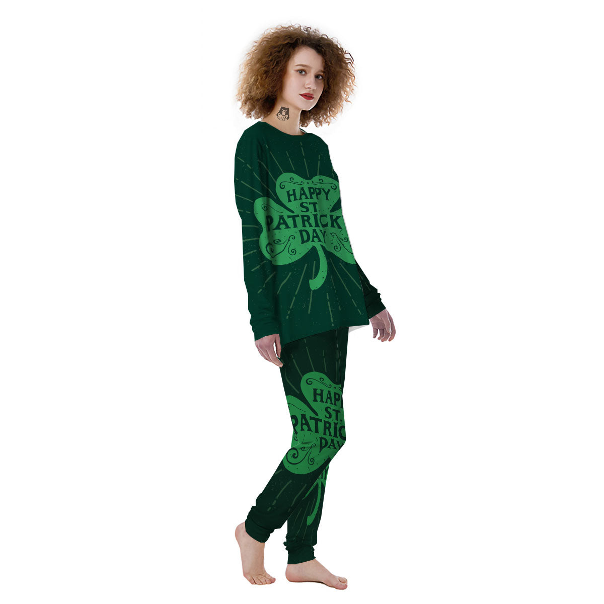 St. Patrick's Day Irish Clover Print Women's Pajamas-grizzshop