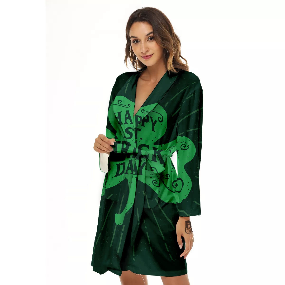 St. Patrick's Day Irish Clover Print Women's Robe-grizzshop