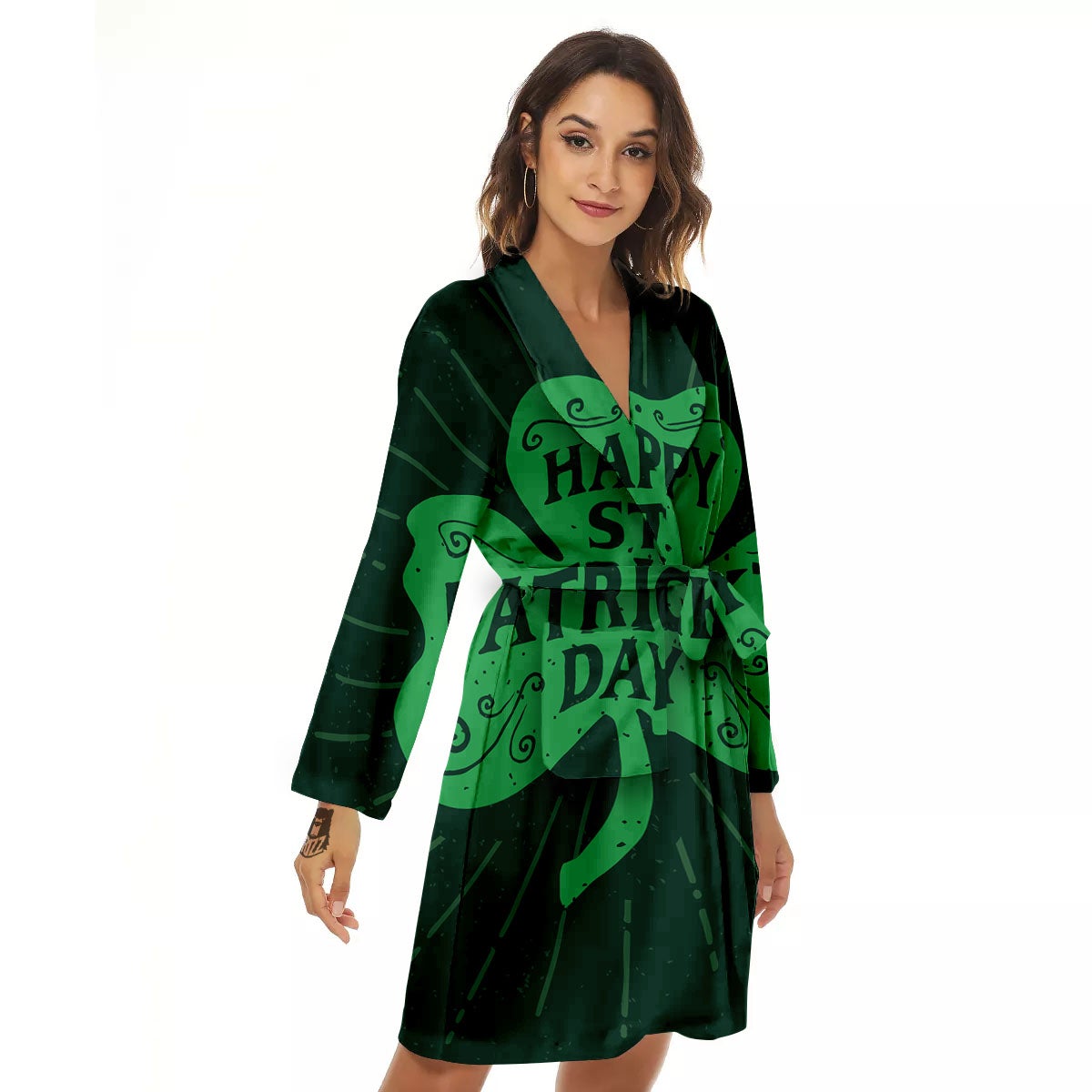 St. Patrick's Day Irish Clover Print Women's Robe-grizzshop