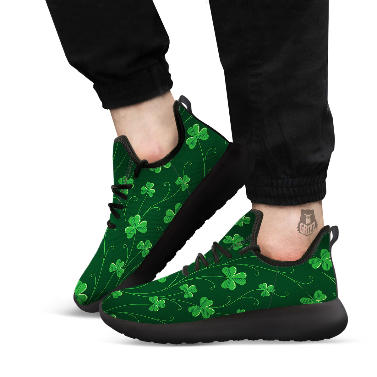 St. Patrick's Day Irish Leaf Print Black Athletic Shoes-grizzshop