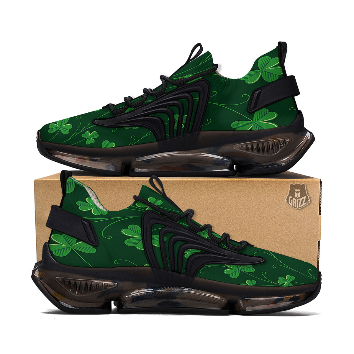 St. Patrick's Day Irish Leaf Print Black Gym Shoes-grizzshop