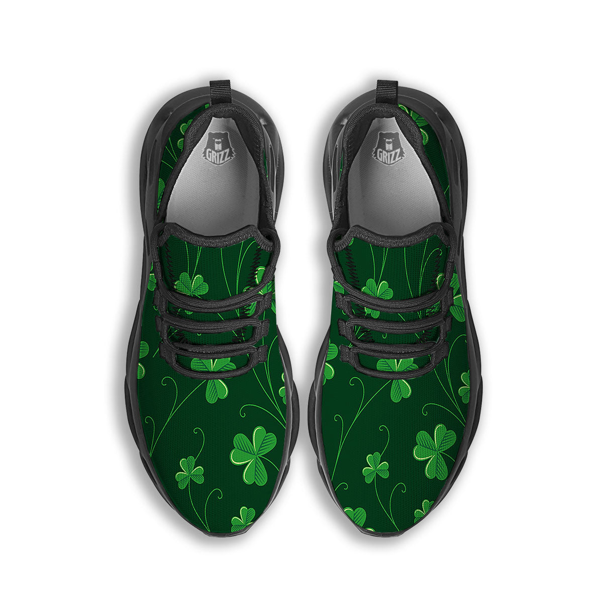 St. Patrick's Day Irish Leaf Print Black Running Shoes-grizzshop