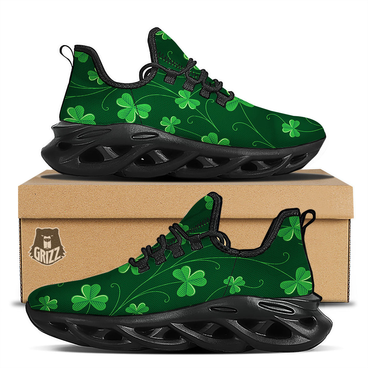 St. Patrick's Day Irish Leaf Print Black Running Shoes-grizzshop