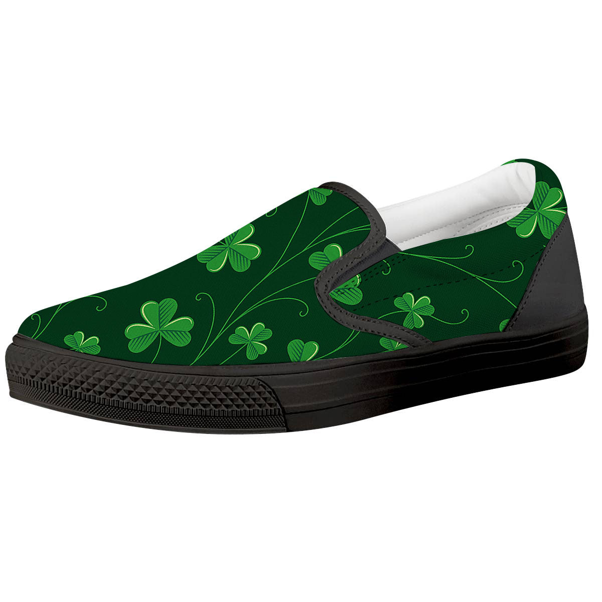 St. Patrick's Day Irish Leaf Print Black Slip On Shoes-grizzshop