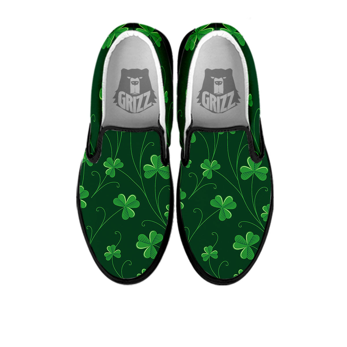 St. Patrick's Day Irish Leaf Print Black Slip On Shoes-grizzshop