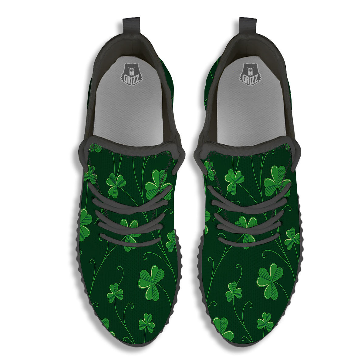 St. Patrick's Day Irish Leaf Print Black Walking Shoes-grizzshop