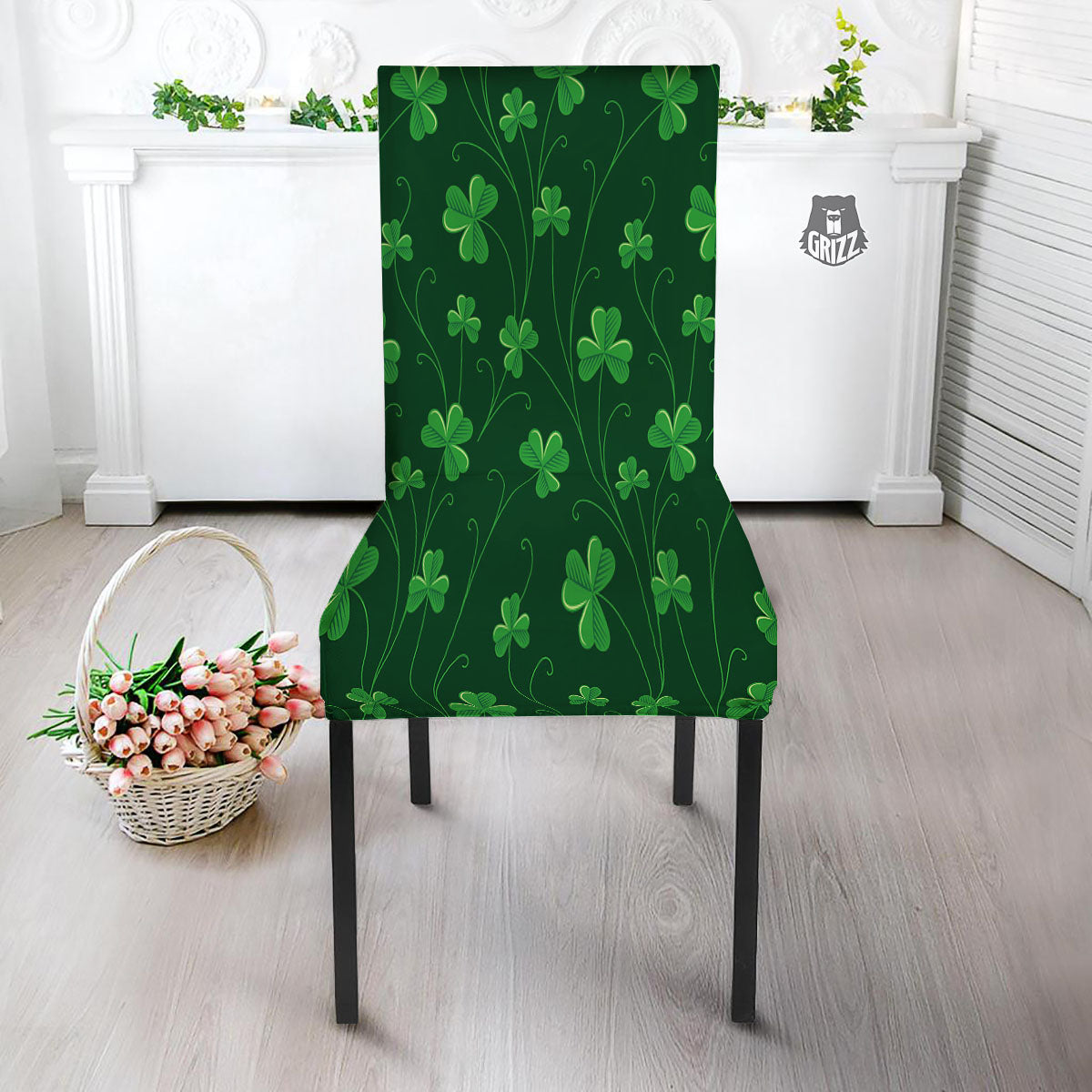 St. Patrick's Day Irish Leaf Print Dining Chair Slipcover-grizzshop