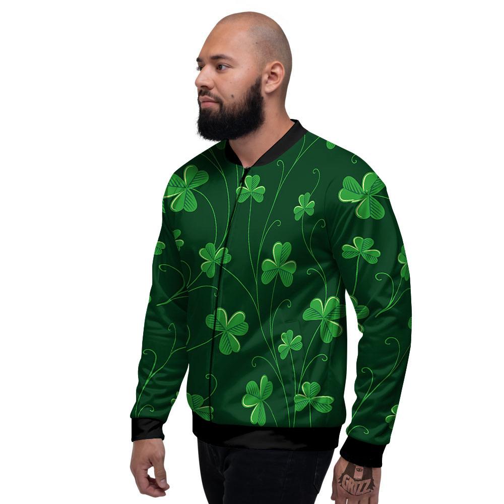 St. Patrick's Day Irish Leaf Print Men's Bomber Jacket-grizzshop