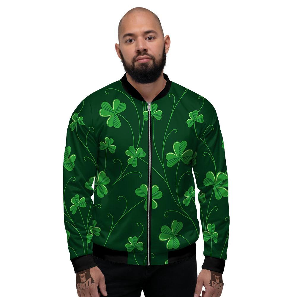 St. Patrick's Day Irish Leaf Print Men's Bomber Jacket-grizzshop