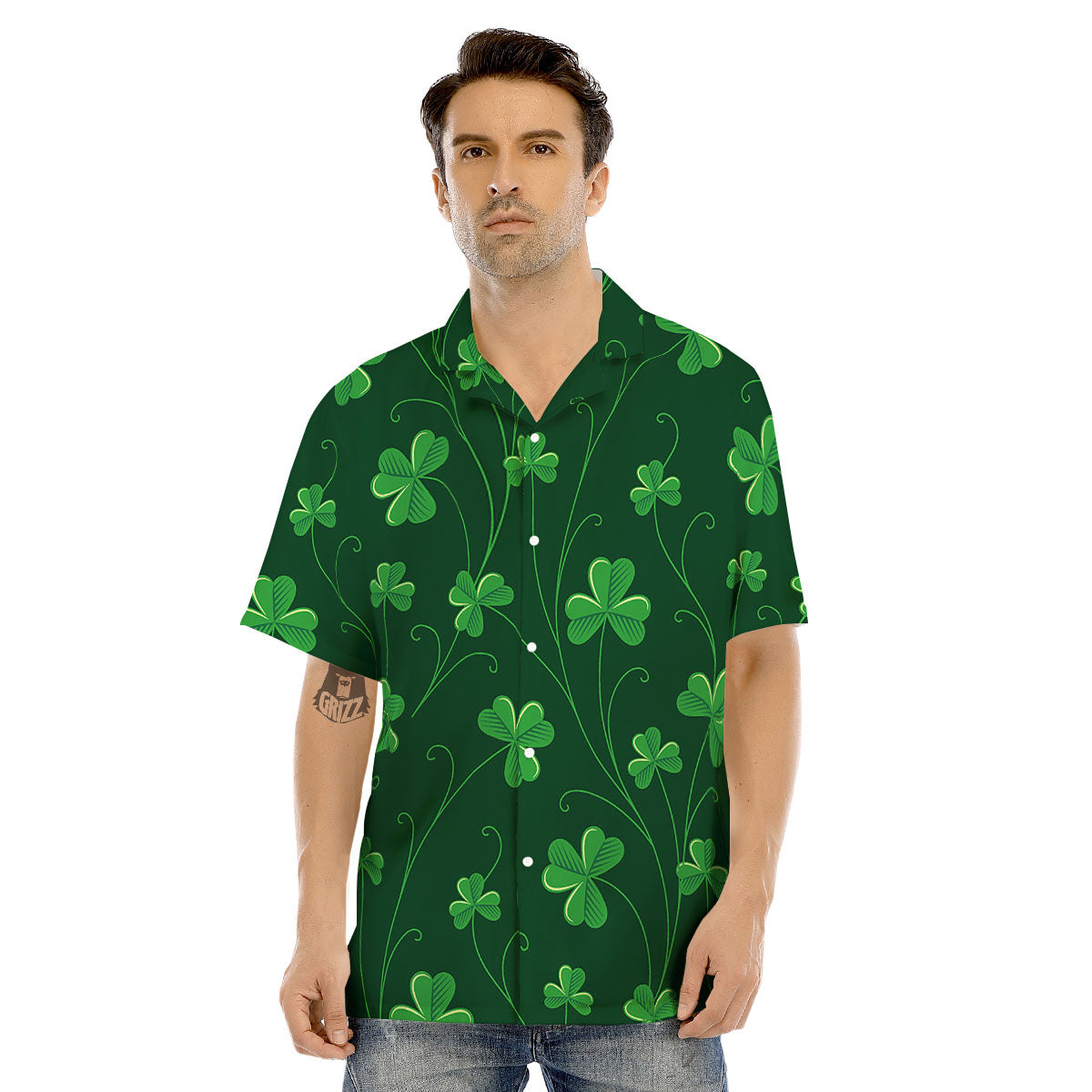 St. Patrick's Day Irish Leaf Print Men's Hawaiian Shirt-grizzshop