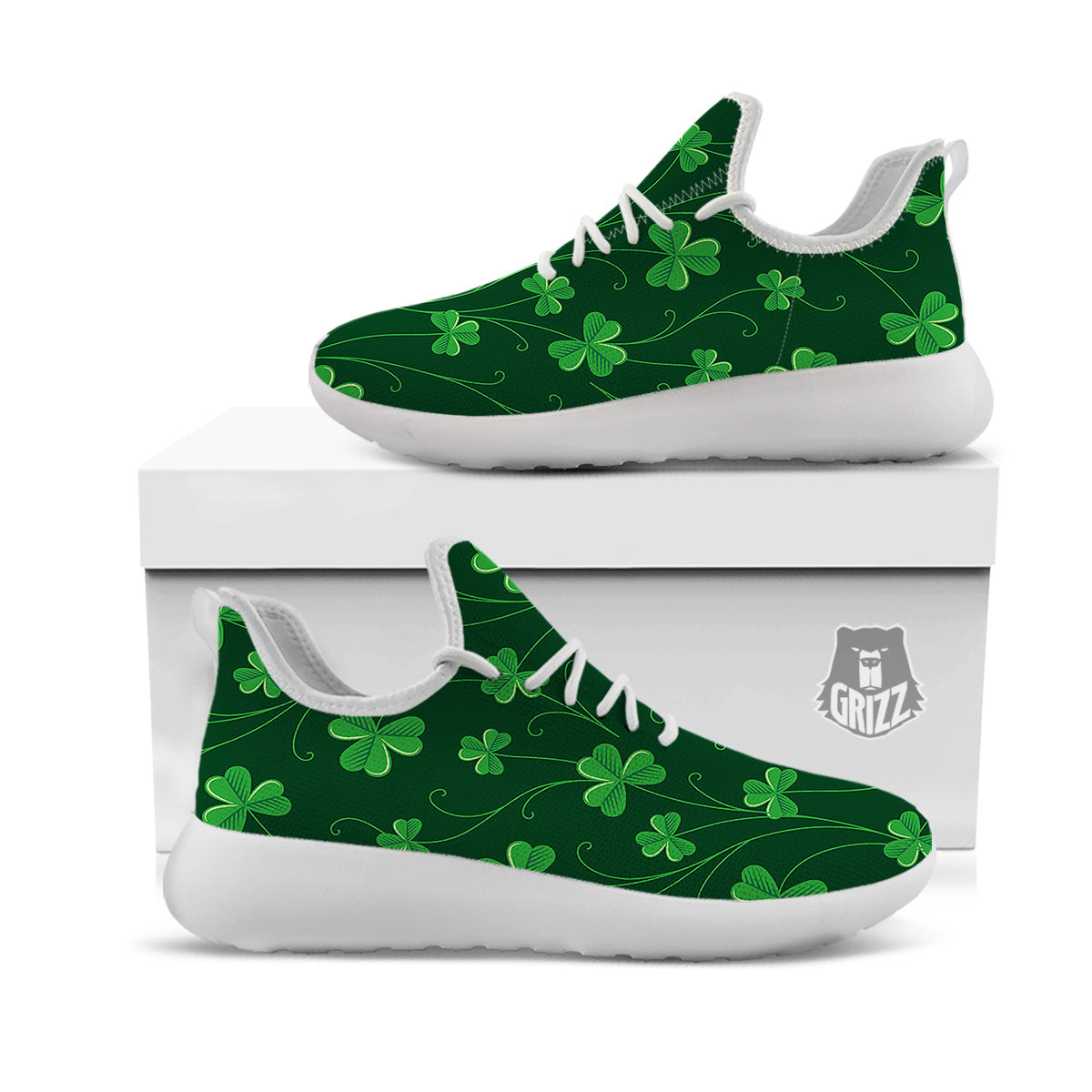 St. Patrick's Day Irish Leaf Print White Athletic Shoes-grizzshop