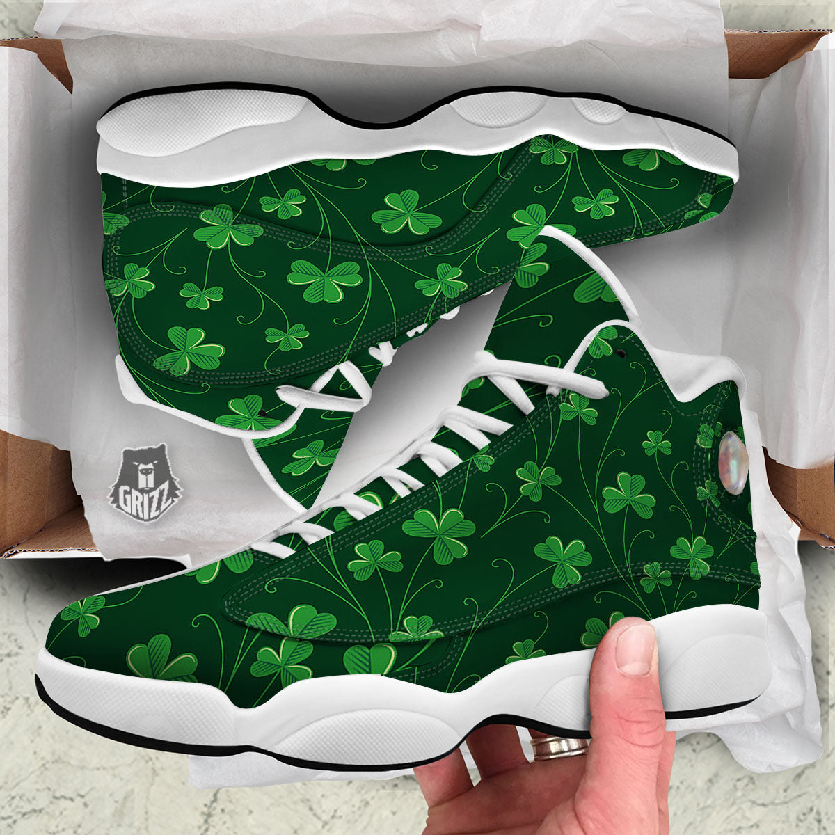 St. Patrick's Day Irish Leaf Print White Basketball Shoes-grizzshop