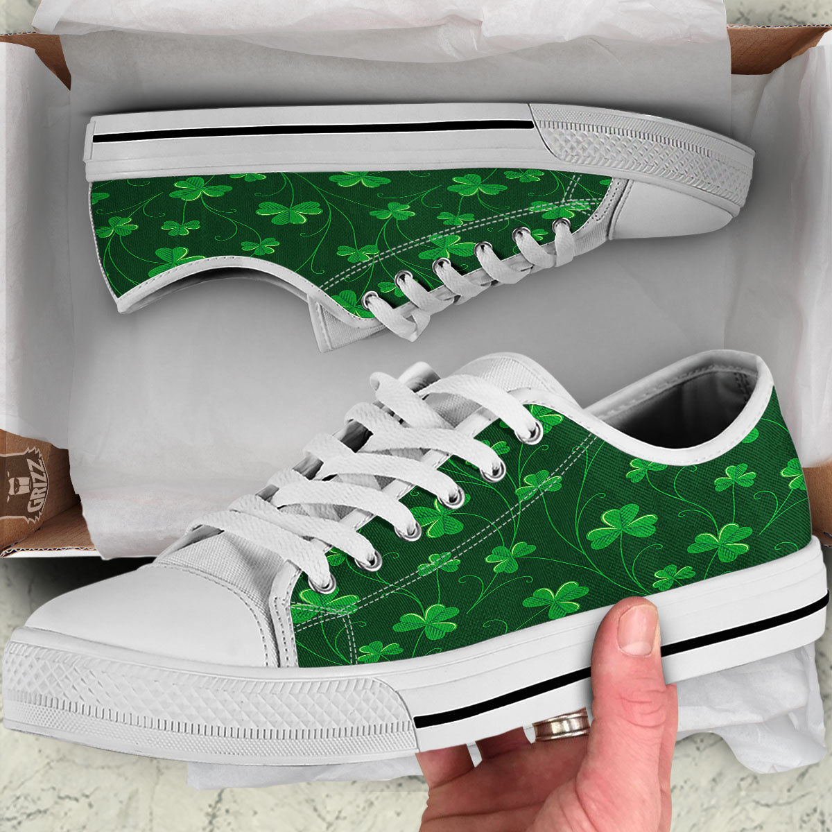 St. Patrick's Day Irish Leaf Print White Low Top Shoes-grizzshop