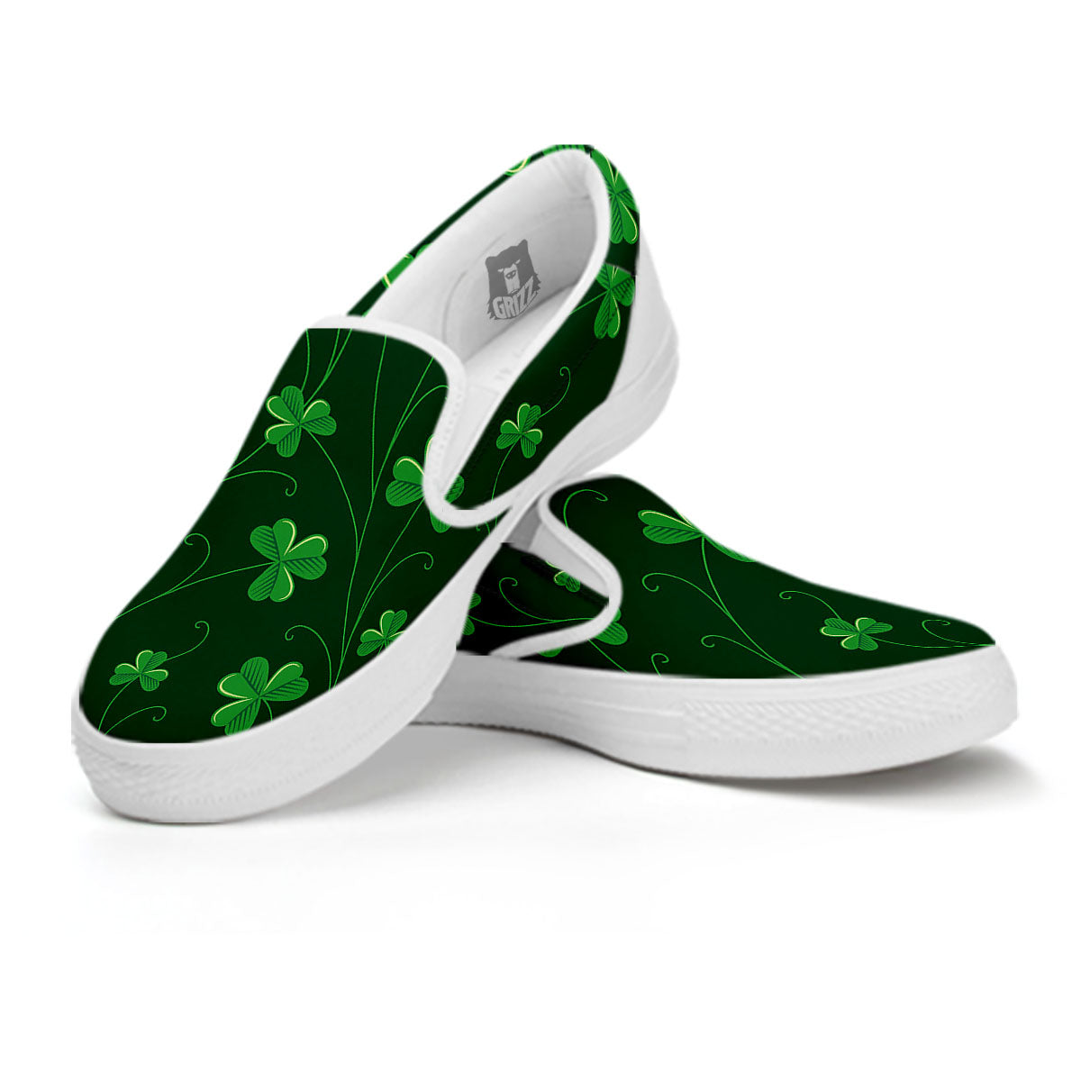 St. Patrick's Day Irish Leaf Print White Slip On Shoes-grizzshop