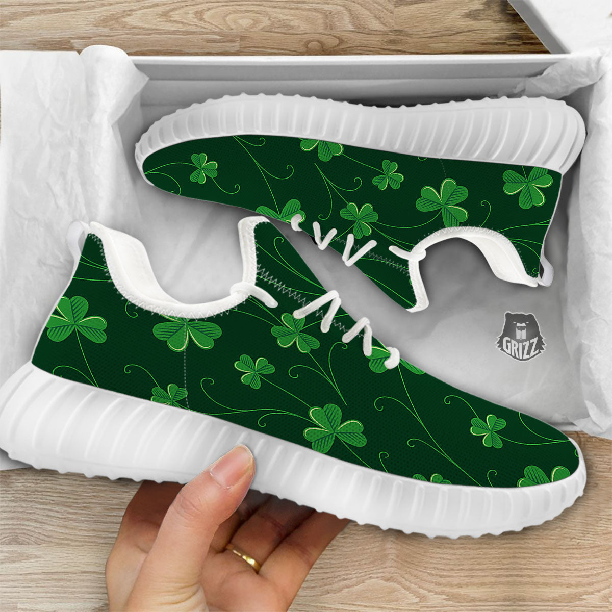 St. Patrick's Day Irish Leaf Print White Walking Shoes-grizzshop