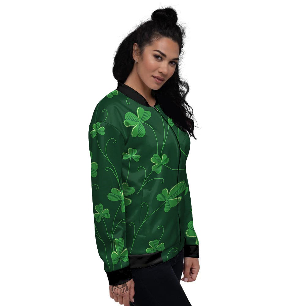 St. Patrick's Day Irish Leaf Print Women's Bomber Jacket-grizzshop