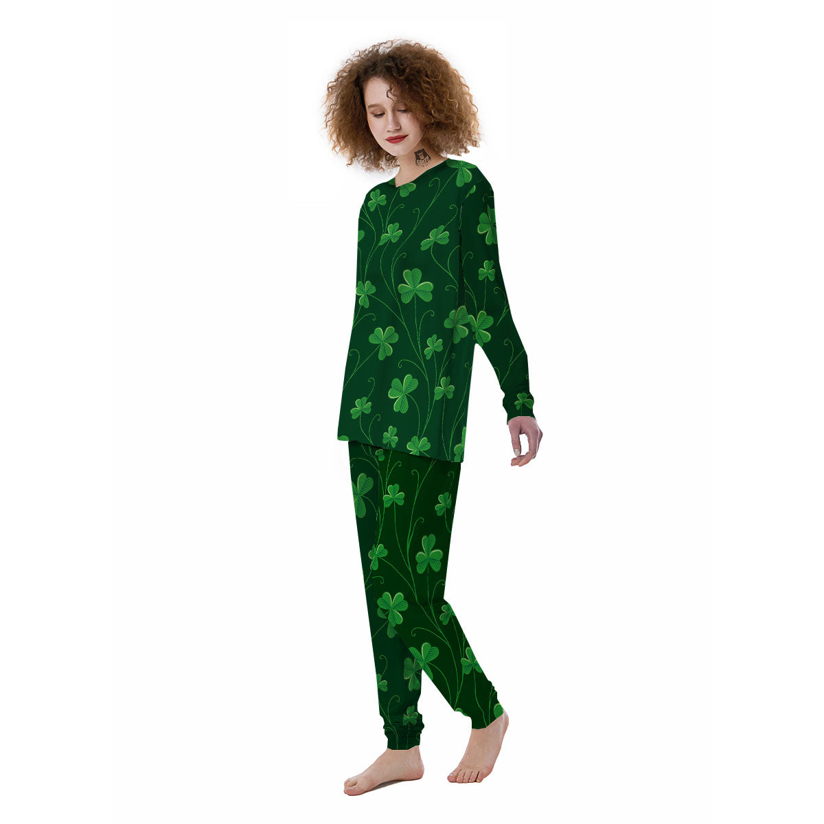 St. Patrick's Day Irish Leaf Print Women's Pajamas-grizzshop