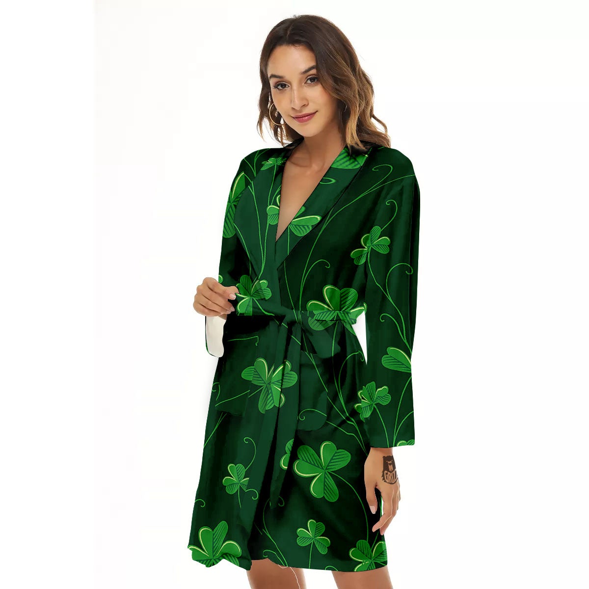 St. Patrick's Day Irish Leaf Print Women's Robe-grizzshop