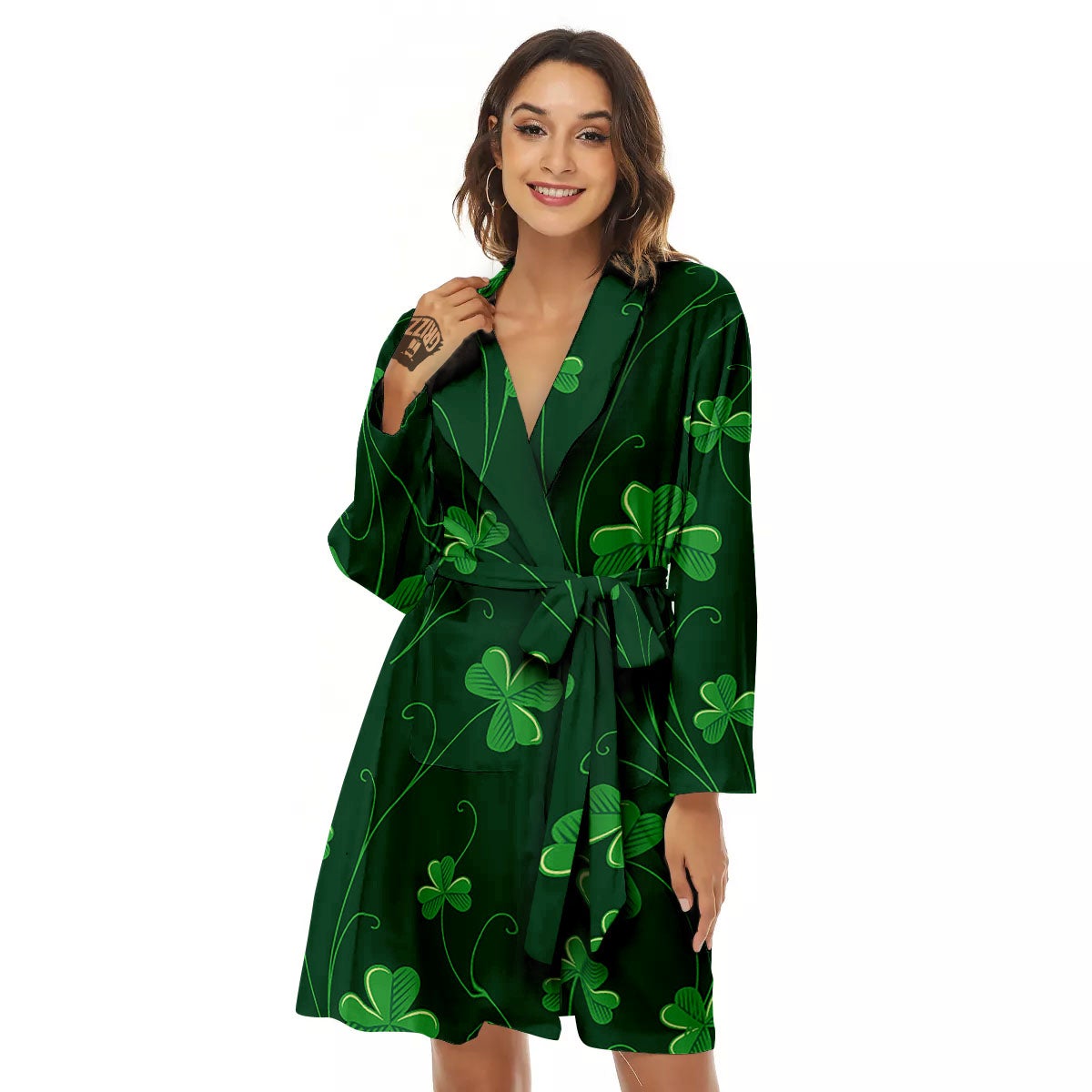 St. Patrick's Day Irish Leaf Print Women's Robe-grizzshop