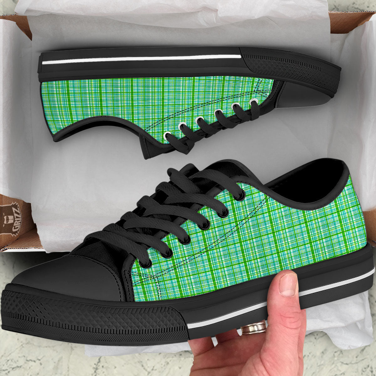 St. Patrick's Day Irish Plaid Print Black Low Top Shoes-grizzshop