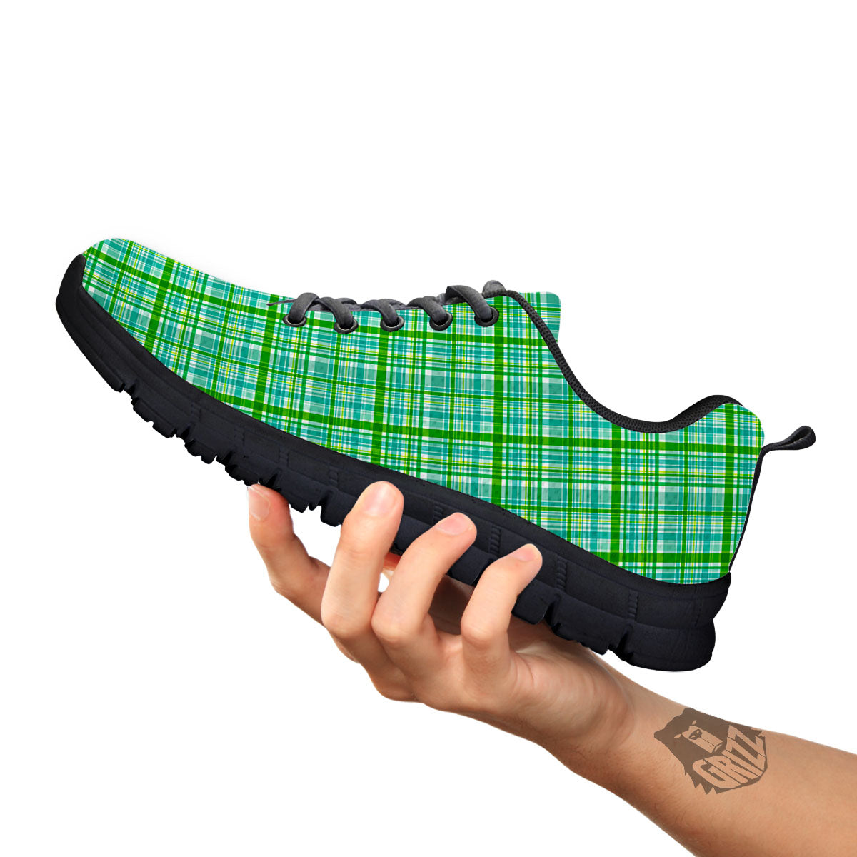 St. Patrick's Day Irish Plaid Print Black Sneaker-grizzshop