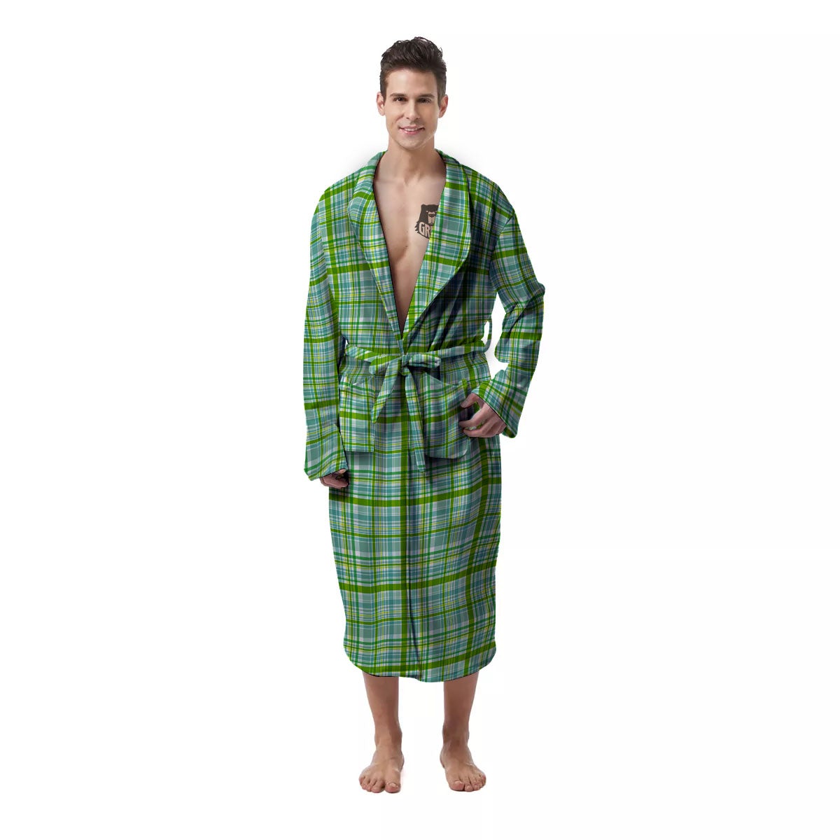 St. Patrick's Day Irish Plaid Print Men's Robe-grizzshop