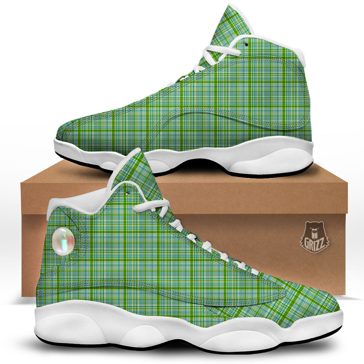 St. Patrick's Day Irish Plaid Print White Basketball Shoes-grizzshop