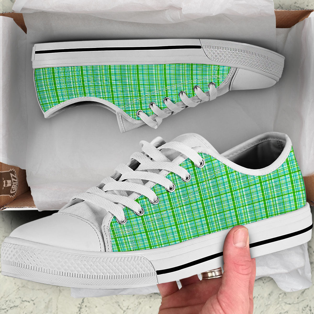 St. Patrick's Day Irish Plaid Print White Low Top Shoes-grizzshop