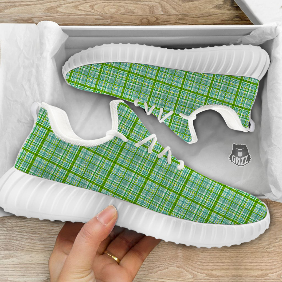 St. Patrick's Day Irish Plaid Print White Walking Shoes-grizzshop