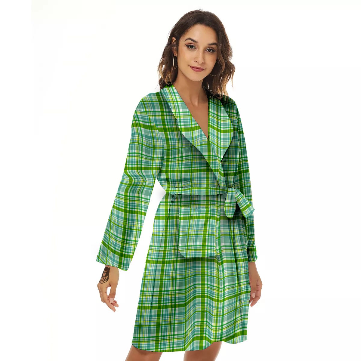 St. Patrick's Day Irish Plaid Print Women's Robe-grizzshop