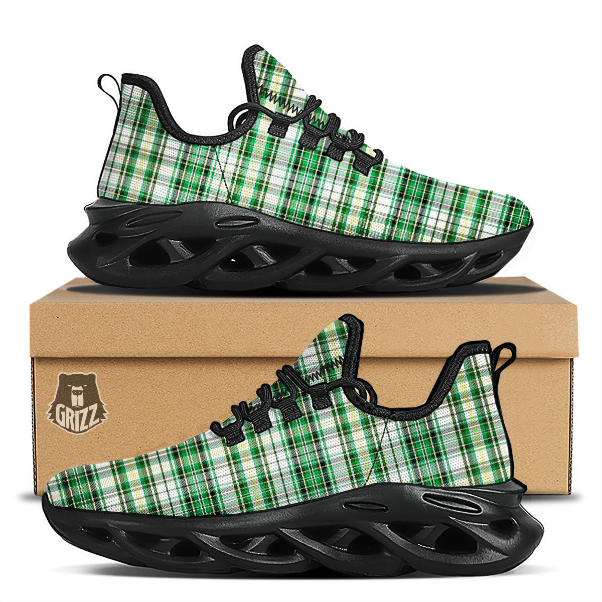 St. Patrick's Day Irish Tartan Print Black Running Shoes-grizzshop