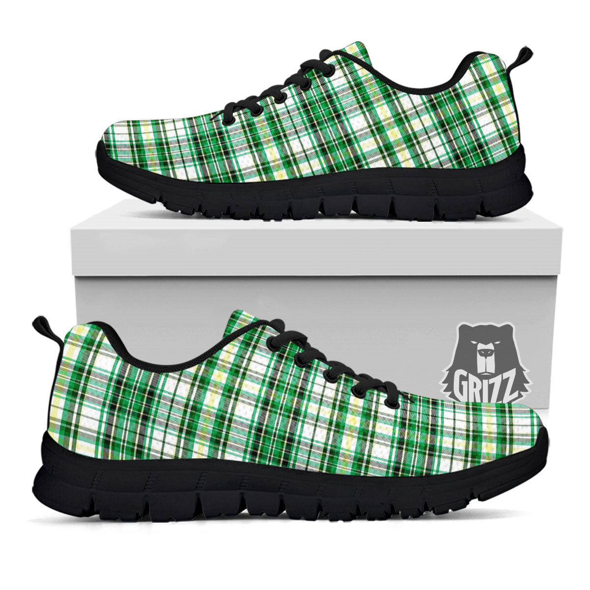 St. Patrick's Day Irish Tartan Print Black Sneaker-grizzshop