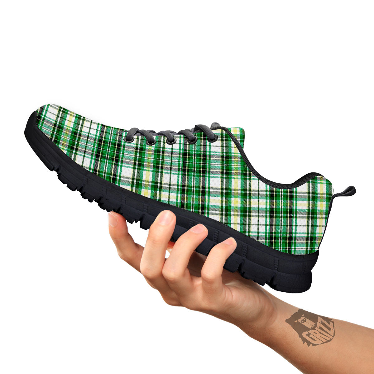 St. Patrick's Day Irish Tartan Print Black Sneaker-grizzshop