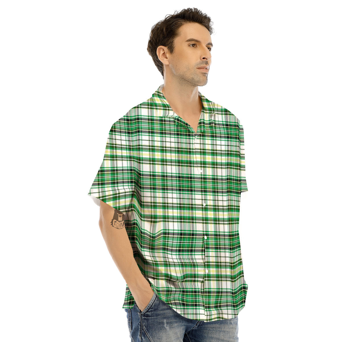 St. Patrick's Day Irish Tartan Print Men's Hawaiian Shirt-grizzshop