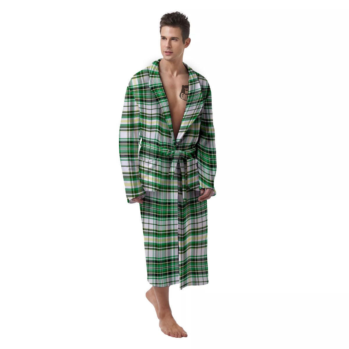 St. Patrick's Day Irish Tartan Print Men's Robe-grizzshop