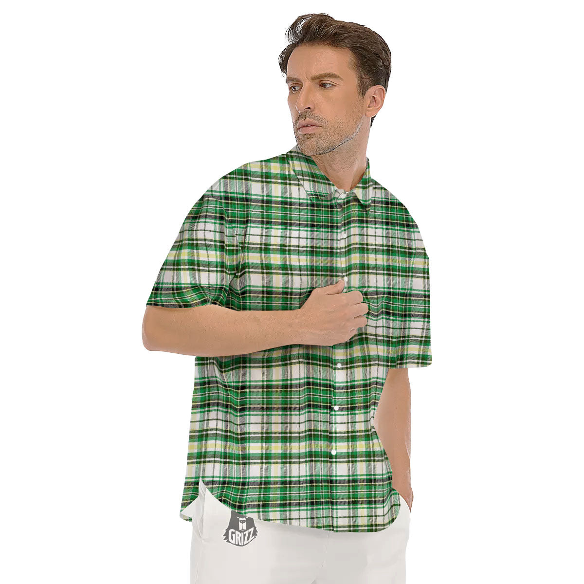 St. Patrick's Day Irish Tartan Print Men's Short Sleeve Shirts-grizzshop