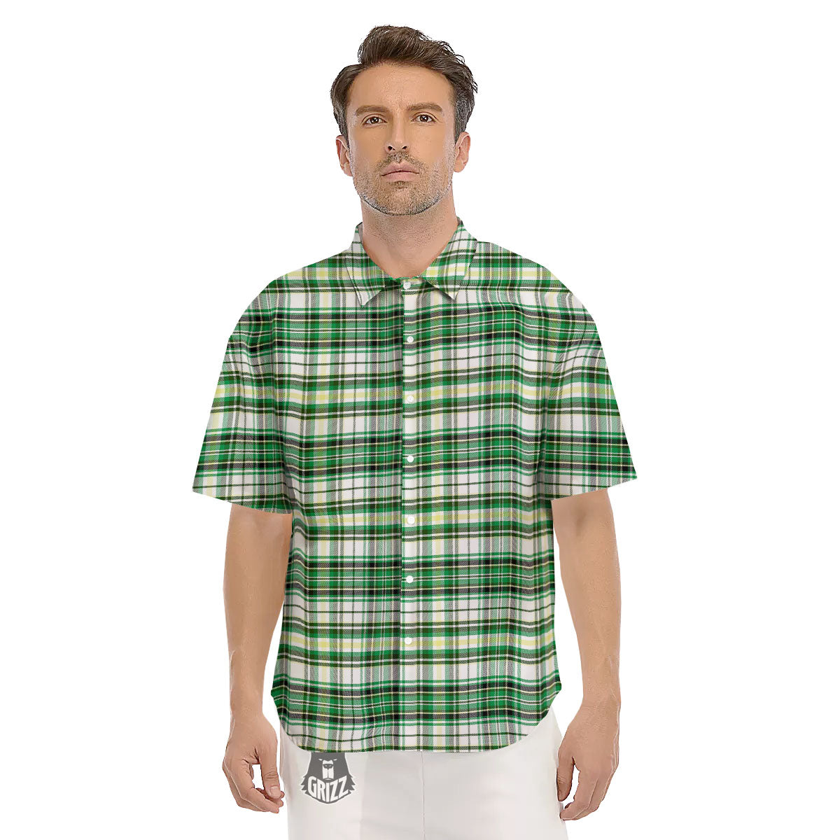 St. Patrick's Day Irish Tartan Print Men's Short Sleeve Shirts-grizzshop