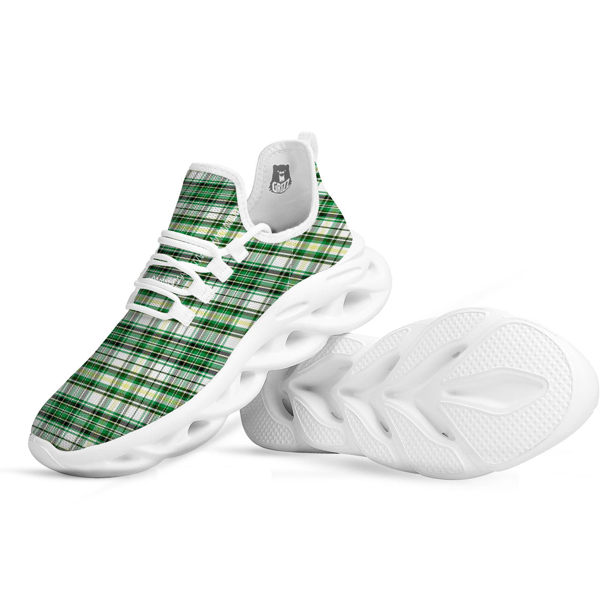 St. Patrick's Day Irish Tartan Print White Running Shoes-grizzshop