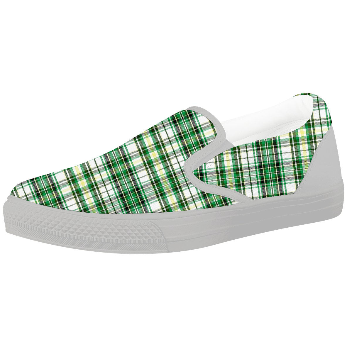 St. Patrick's Day Irish Tartan Print White Slip On Shoes-grizzshop